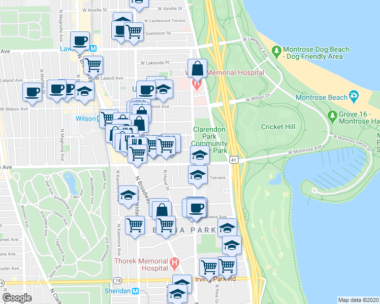 map of restaurants, bars, coffee shops, grocery stores, and more near in Chicago