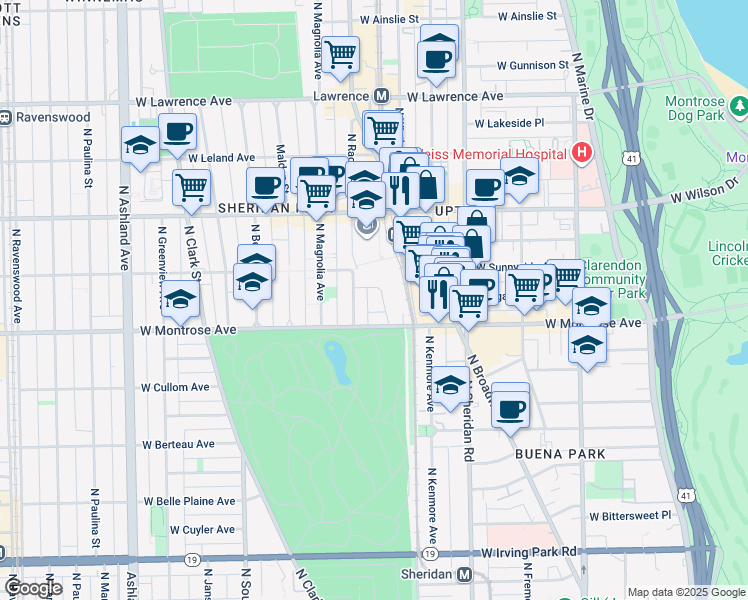 map of restaurants, bars, coffee shops, grocery stores, and more near 4418 North Clifton Avenue in Chicago