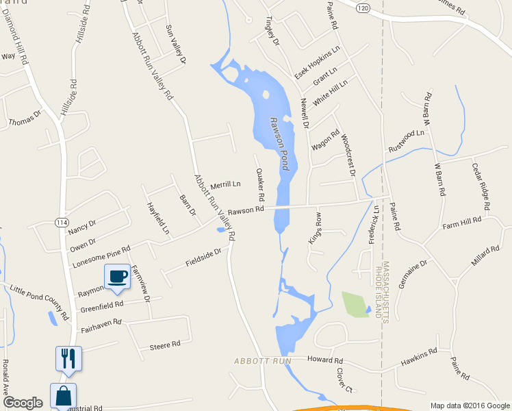map of restaurants, bars, coffee shops, grocery stores, and more near 12 Rawson Road in Cumberland