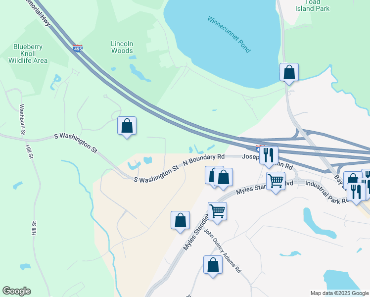 map of restaurants, bars, coffee shops, grocery stores, and more near 280 North Boundary Road in Norton