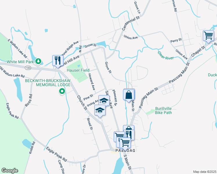 map of restaurants, bars, coffee shops, grocery stores, and more near 265 Sayles Avenue in Burrillville