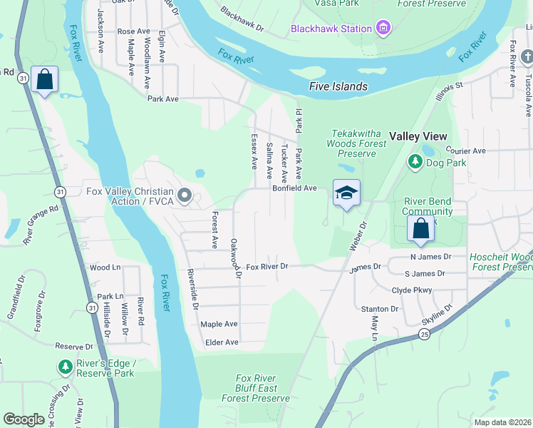 map of restaurants, bars, coffee shops, grocery stores, and more near 6N414 Salina Avenue in St. Charles