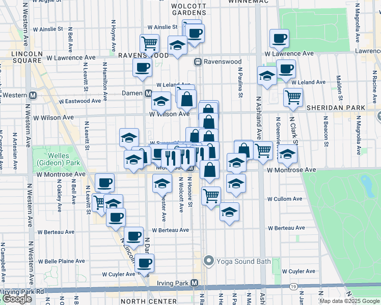 map of restaurants, bars, coffee shops, grocery stores, and more near in Chicago