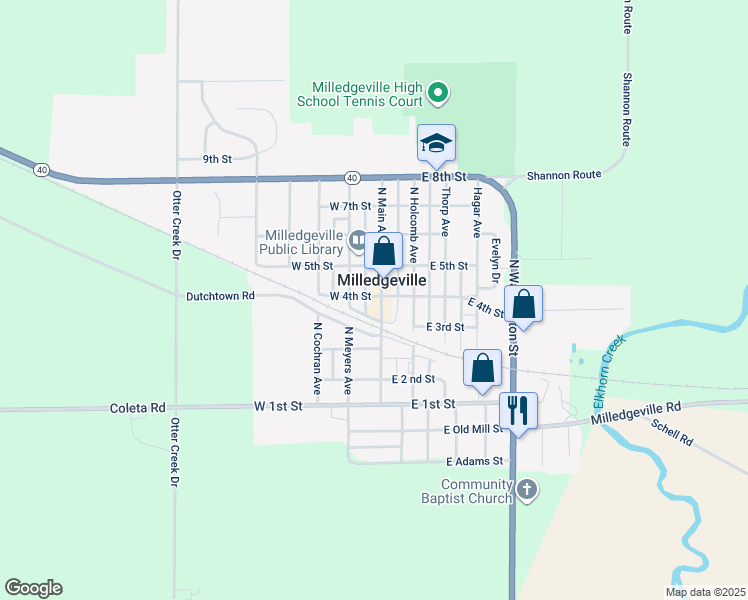 map of restaurants, bars, coffee shops, grocery stores, and more near in Milledgeville
