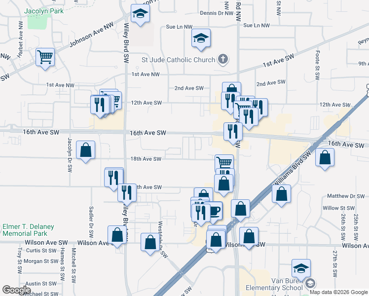 map of restaurants, bars, coffee shops, grocery stores, and more near 3701 16th Ave SW in Cedar Rapids