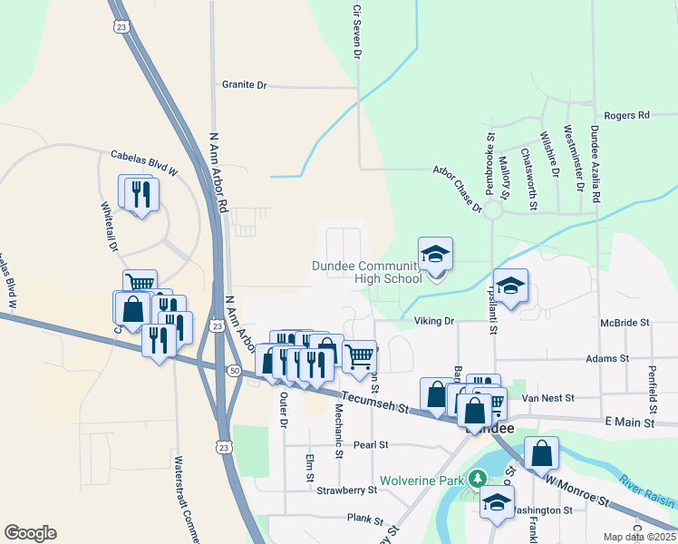 map of restaurants, bars, coffee shops, grocery stores, and more near 305 Aspen Lane in Dundee