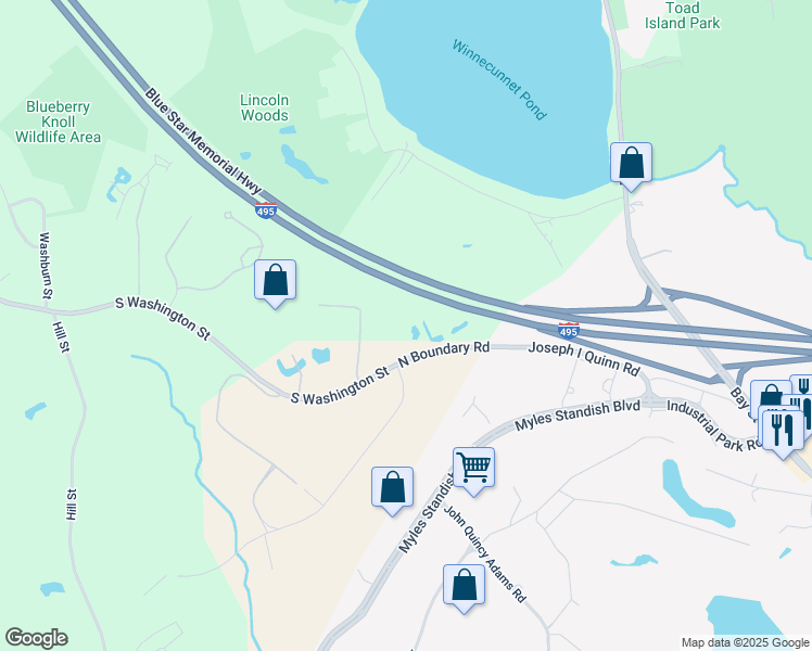 map of restaurants, bars, coffee shops, grocery stores, and more near 280 North Boundary Road in Norton