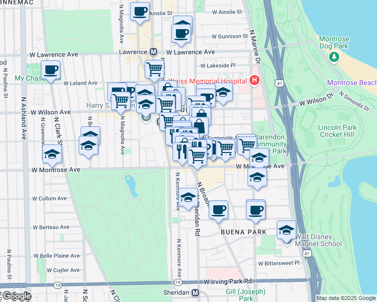 map of restaurants, bars, coffee shops, grocery stores, and more near in Chicago