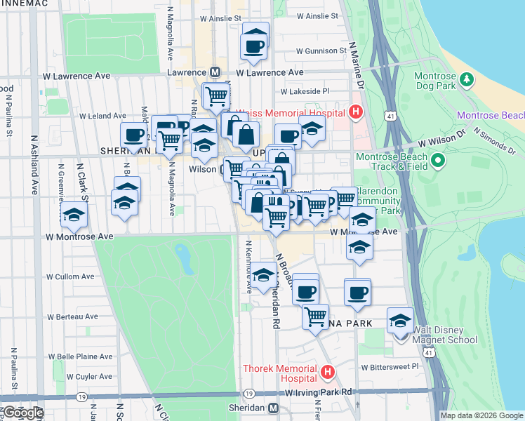 map of restaurants, bars, coffee shops, grocery stores, and more near in Chicago