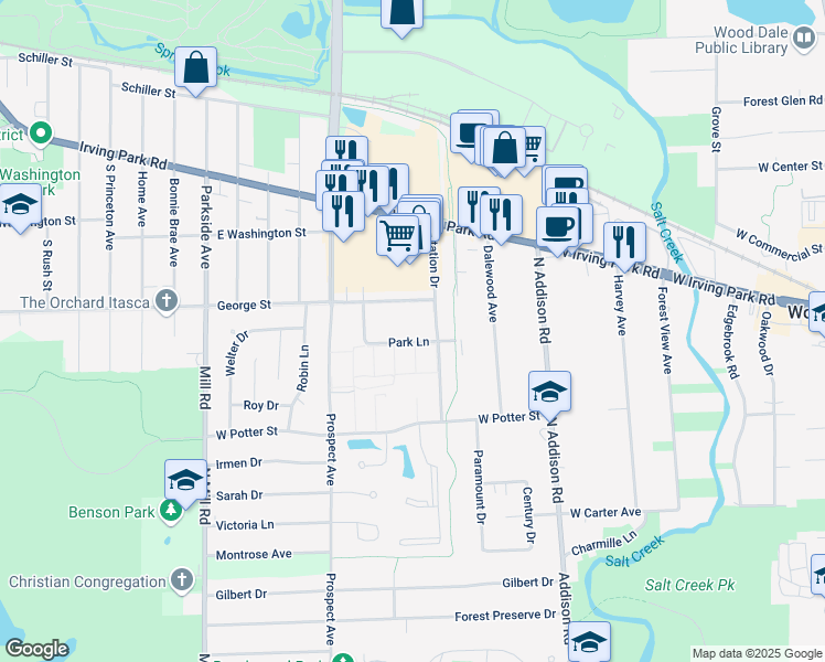 map of restaurants, bars, coffee shops, grocery stores, and more near 272 Station Drive in Wood Dale