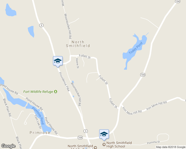 map of restaurants, bars, coffee shops, grocery stores, and more near 8 Sky View Road in North Smithfield