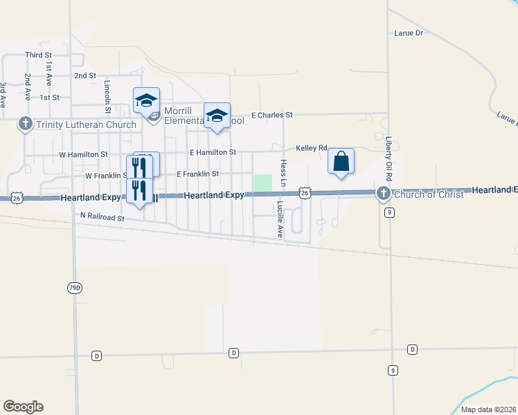 map of restaurants, bars, coffee shops, grocery stores, and more near 600-698 Scott Street in Morrill