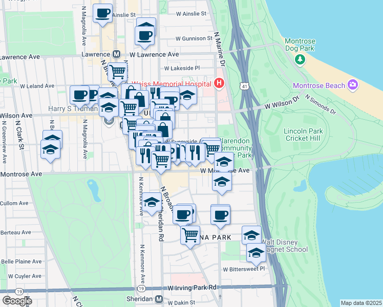 map of restaurants, bars, coffee shops, grocery stores, and more near in Chicago