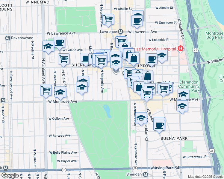 map of restaurants, bars, coffee shops, grocery stores, and more near 4422 North Racine Avenue in Chicago