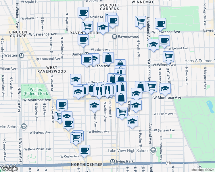 map of restaurants, bars, coffee shops, grocery stores, and more near in Chicago