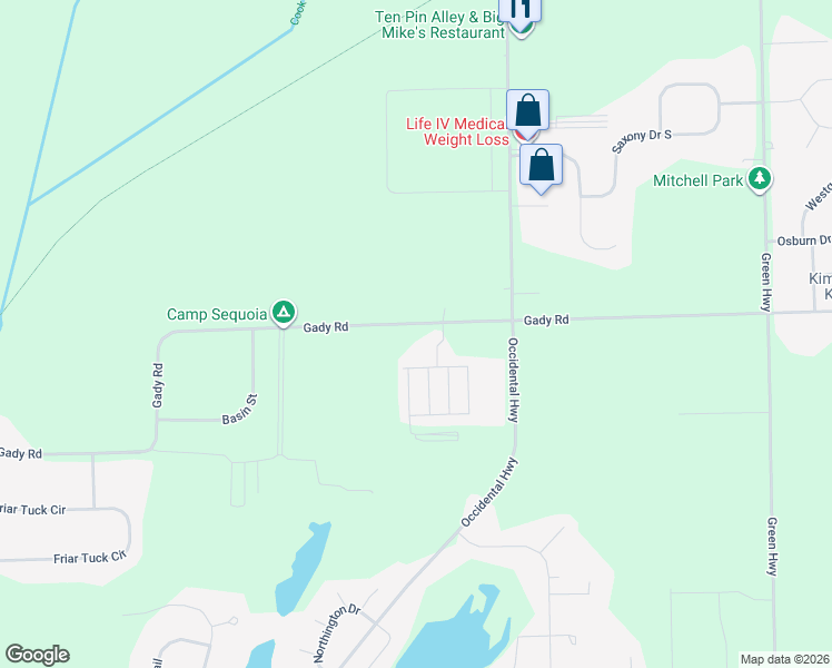 map of restaurants, bars, coffee shops, grocery stores, and more near 2977 Gady Road in Adrian