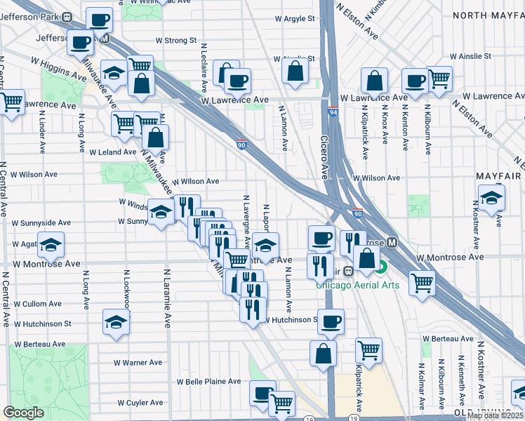 map of restaurants, bars, coffee shops, grocery stores, and more near 4512 North Laporte Avenue in Chicago