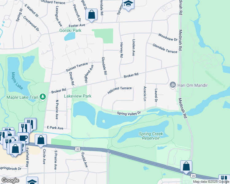 map of restaurants, bars, coffee shops, grocery stores, and more near 22W342 Lawrence Avenue in Medinah