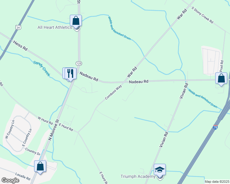 map of restaurants, bars, coffee shops, grocery stores, and more near 3500 Comboni Way in Monroe