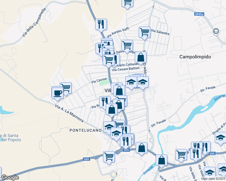 map of restaurants, bars, coffee shops, grocery stores, and more near in Villanova
