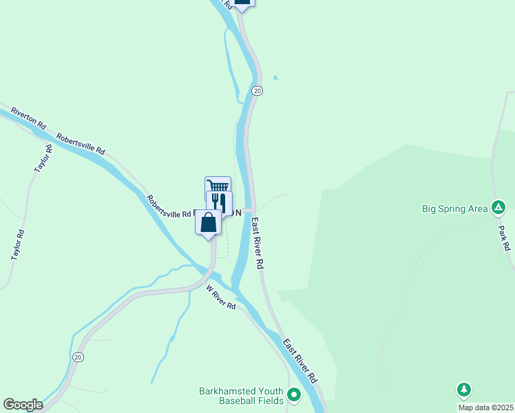 map of restaurants, bars, coffee shops, grocery stores, and more near 436 East River Road in Barkhamsted