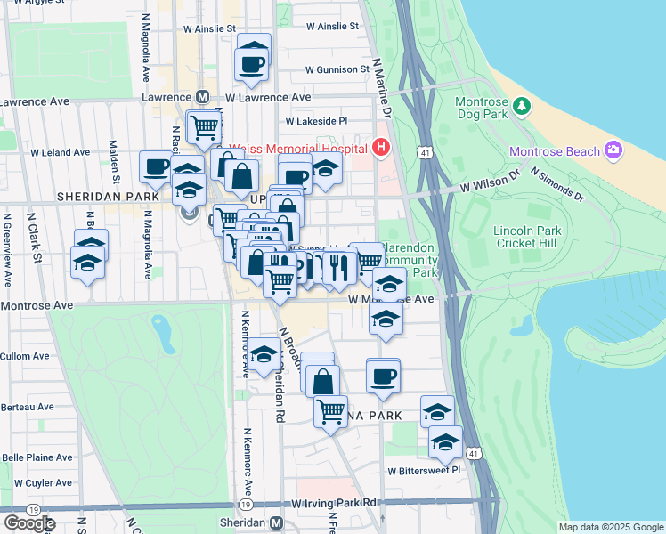 map of restaurants, bars, coffee shops, grocery stores, and more near in Chicago