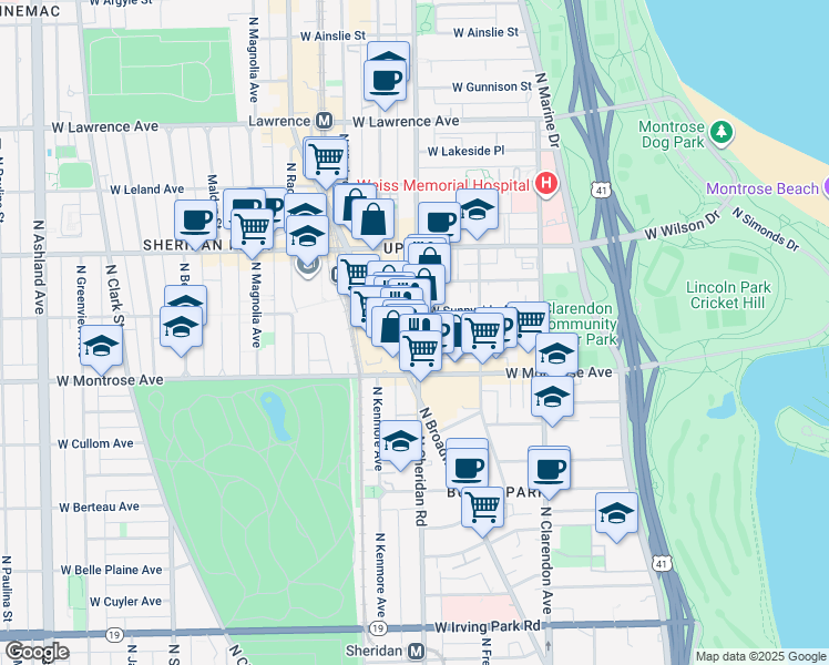 map of restaurants, bars, coffee shops, grocery stores, and more near in Chicago