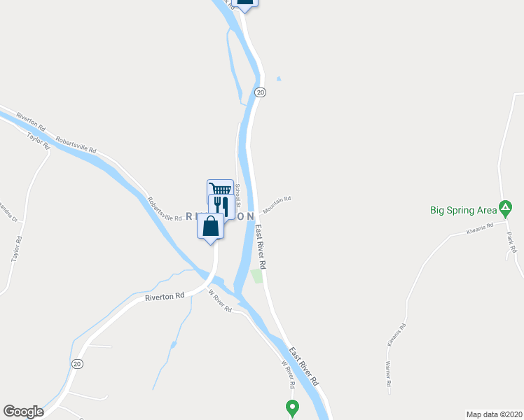 map of restaurants, bars, coffee shops, grocery stores, and more near 432 East River Road in Barkhamsted