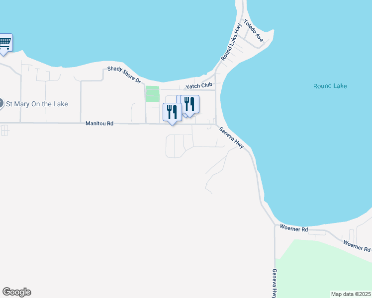 map of restaurants, bars, coffee shops, grocery stores, and more near 838 Lancaster Drive in Manitou Beach-Devils Lake