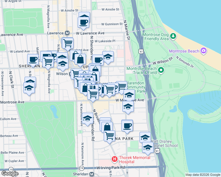 map of restaurants, bars, coffee shops, grocery stores, and more near in Chicago