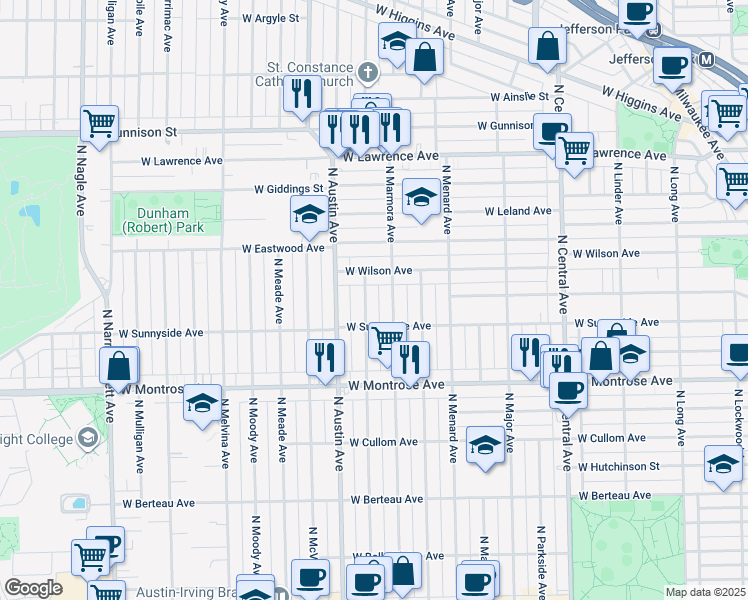 map of restaurants, bars, coffee shops, grocery stores, and more near 4509 North Mason Avenue in Chicago