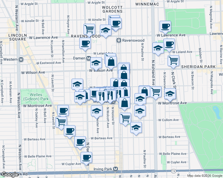 map of restaurants, bars, coffee shops, grocery stores, and more near in Chicago
