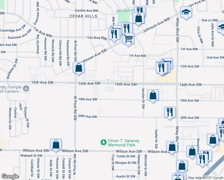 map of restaurants, bars, coffee shops, grocery stores, and more near 5055 16th Avenue Southwest in Cedar Rapids