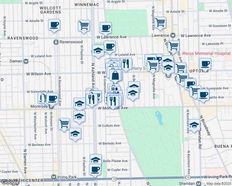 map of restaurants, bars, coffee shops, grocery stores, and more near 4450 North Clark Street in Chicago