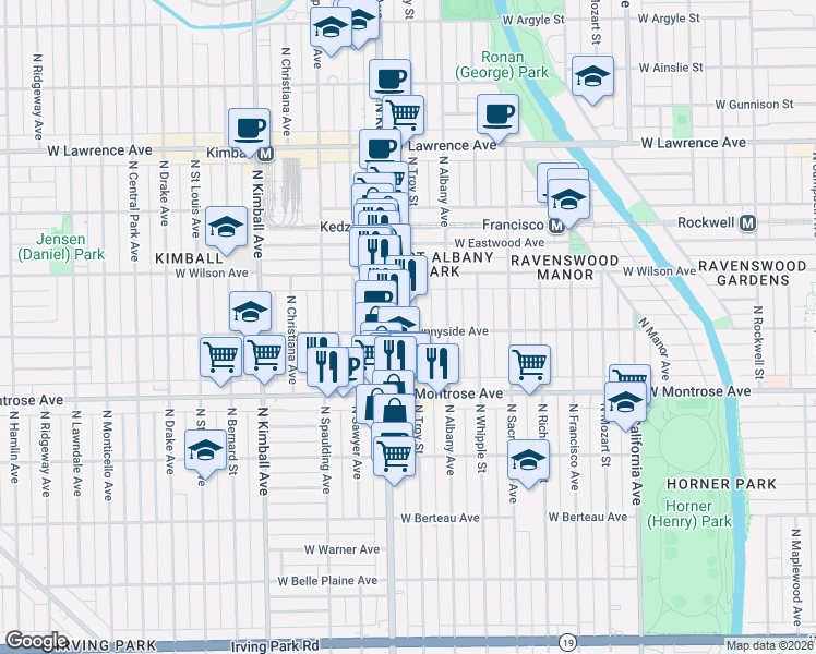 map of restaurants, bars, coffee shops, grocery stores, and more near in Chicago