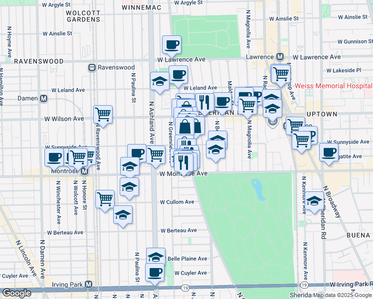 map of restaurants, bars, coffee shops, grocery stores, and more near 4450 North Clark Street in Chicago
