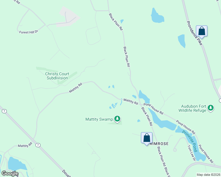 map of restaurants, bars, coffee shops, grocery stores, and more near 57 Mattity Road in North Smithfield