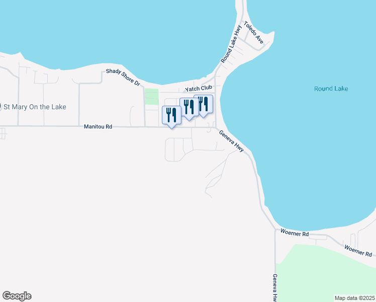 map of restaurants, bars, coffee shops, grocery stores, and more near 838 Lancaster Drive in Manitou Beach-Devils Lake