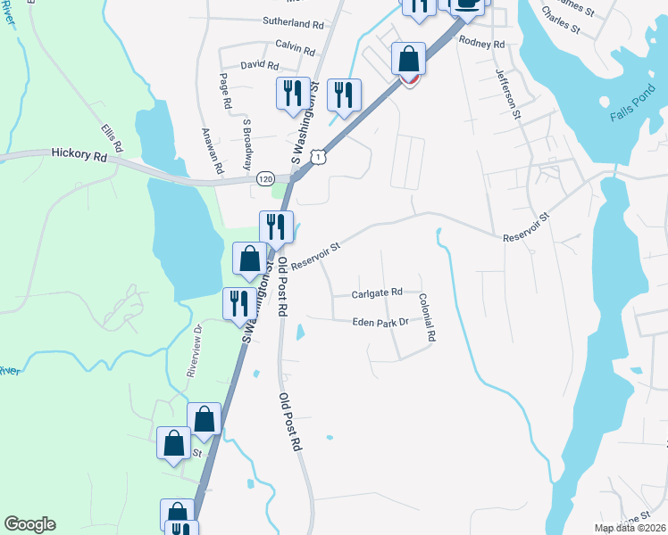 map of restaurants, bars, coffee shops, grocery stores, and more near 4 Carlgate Road in North Attleborough