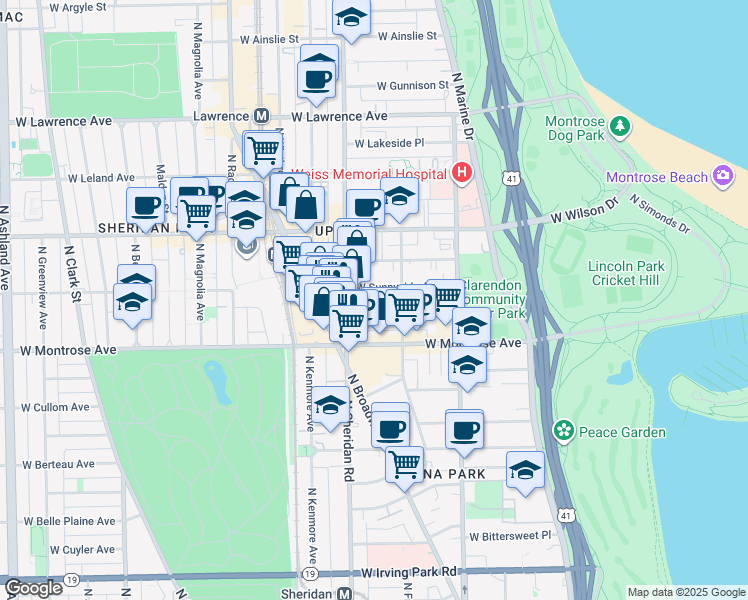 map of restaurants, bars, coffee shops, grocery stores, and more near 941 West Agatite Avenue in Chicago