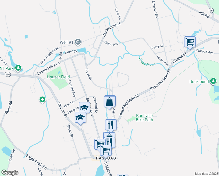 map of restaurants, bars, coffee shops, grocery stores, and more near 6 Shea Lane in Burrillville