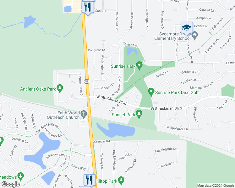 map of restaurants, bars, coffee shops, grocery stores, and more near 1187 Independence Drive in Bartlett