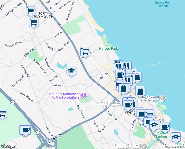 map of restaurants, bars, coffee shops, grocery stores, and more near 6 Harding Avenue in Plymouth