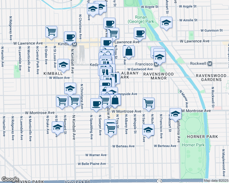 map of restaurants, bars, coffee shops, grocery stores, and more near in Chicago