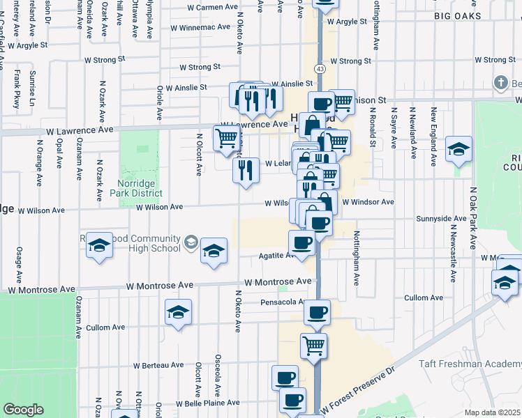 map of restaurants, bars, coffee shops, grocery stores, and more near in Chicago