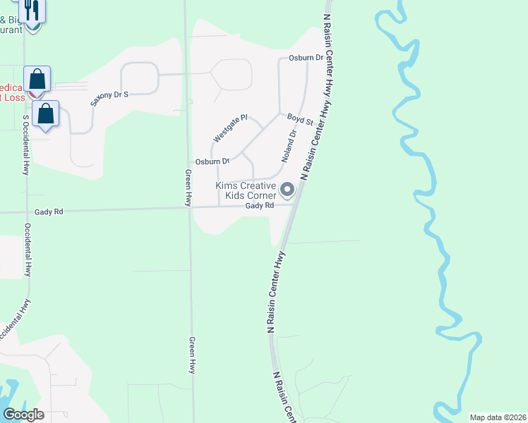 map of restaurants, bars, coffee shops, grocery stores, and more near 3768 Gady Road in Tecumseh