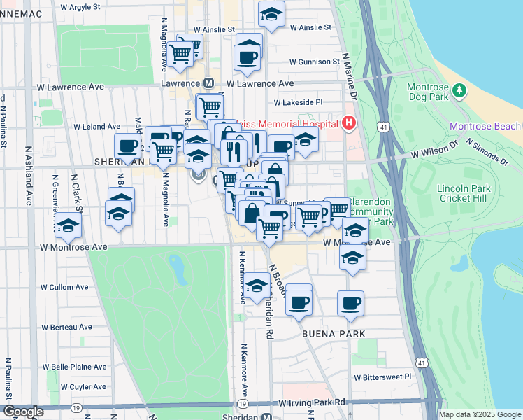 map of restaurants, bars, coffee shops, grocery stores, and more near in Chicago