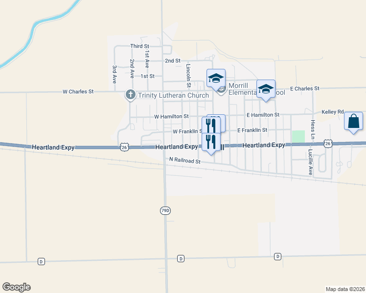 map of restaurants, bars, coffee shops, grocery stores, and more near 200 Monroe Avenue in Morrill