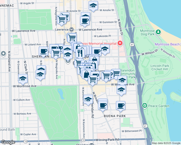 map of restaurants, bars, coffee shops, grocery stores, and more near in Chicago