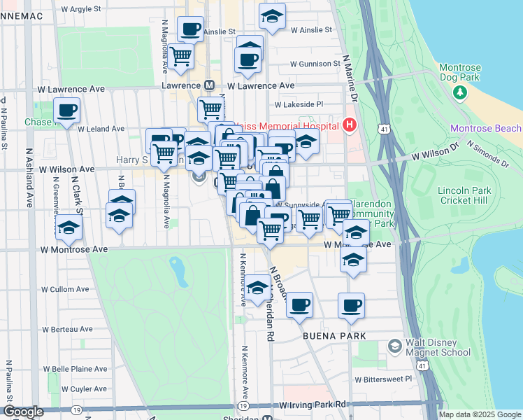 map of restaurants, bars, coffee shops, grocery stores, and more near in Chicago